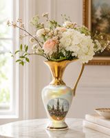 Pichet en porcelaine irisée dorée – Souvenir de Lourdes