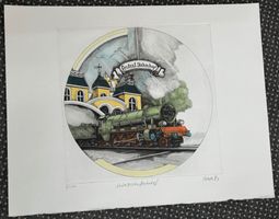 Radierung Nostalgischer Bahnhof 1983     (ID b4935)