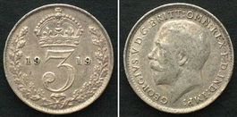 England 3 Pence 1919 GEORGE V. Silber ERHALTUNG! unz-