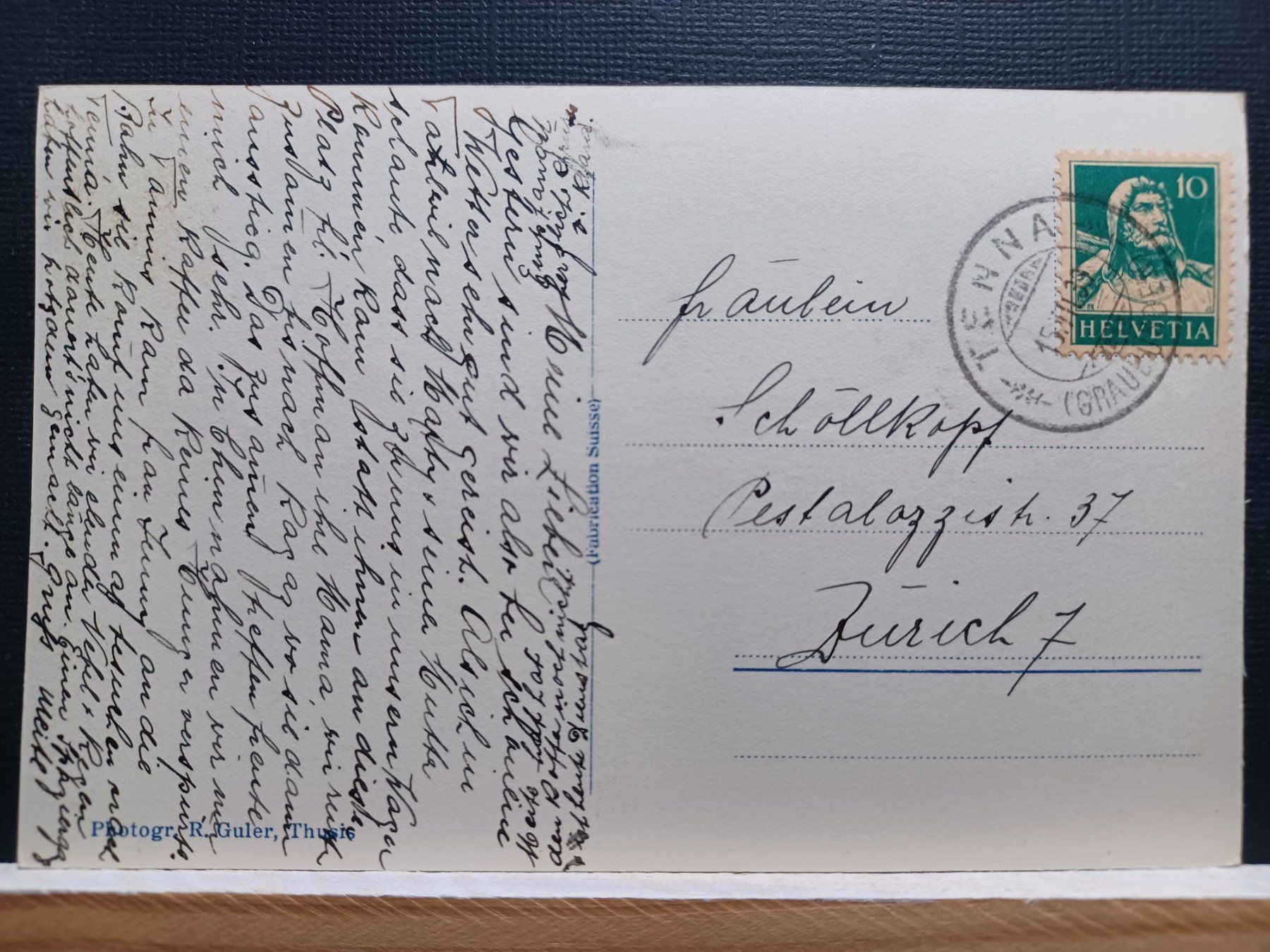 Cartoline postali: Tenna Graubünden, 1939, Stempel TENNA – Usato da Aarau Rohr venduto da mgvw 2