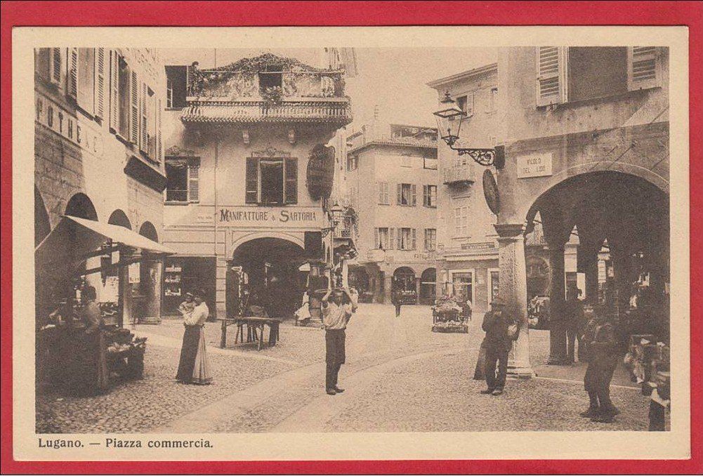 Ansichtskarten: LUGANO, PIAZZA COMMERCIA – Gebraucht aus Grüningen von Kartenlaube