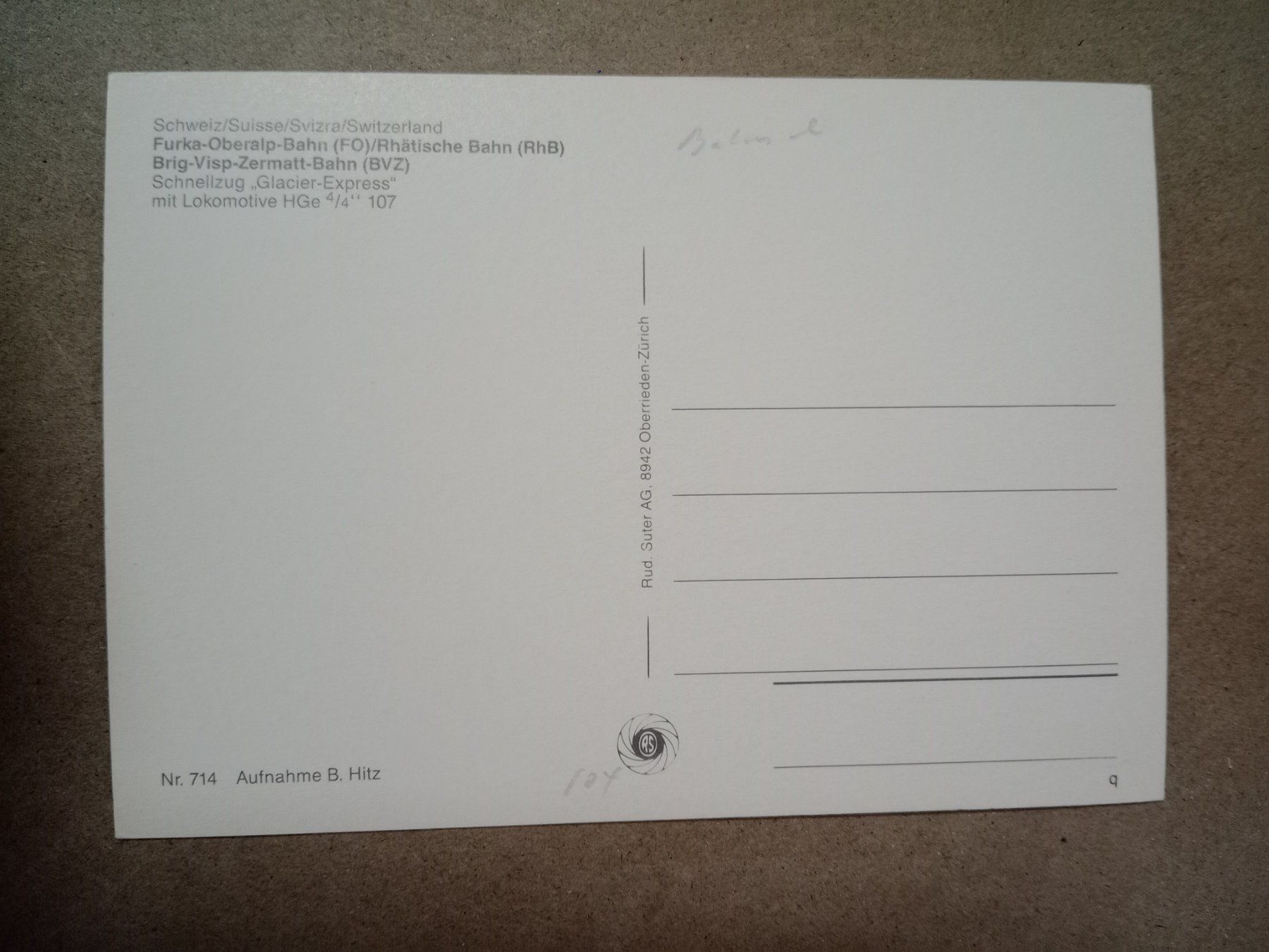 Cartoline postali: Ak Bahn Glacier Express FO RhB VBZ – Usato da Küttigen venduto da Melisch1000 1