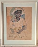 Original Gemälde Aquarell Margo Veillon 1946, Portrait Top