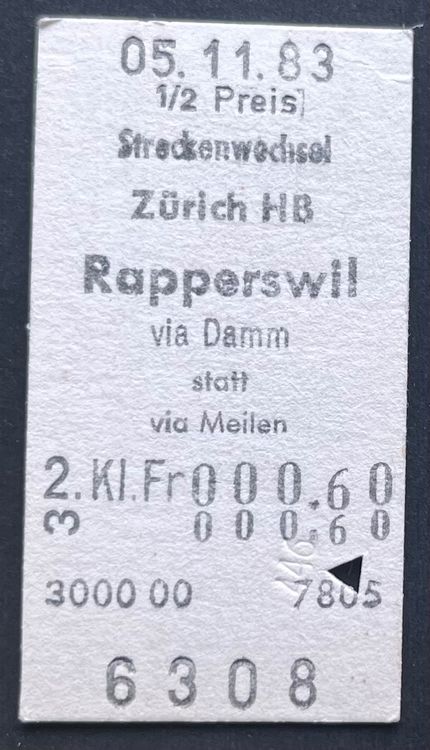 Streckenwechsel Zürich HB Rapperswil v. Damm statt v. Meilen | Kaufen ...