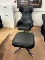 Vitra Sessel Grand Repos & Ottoman, Leder schwarz, neuwertig