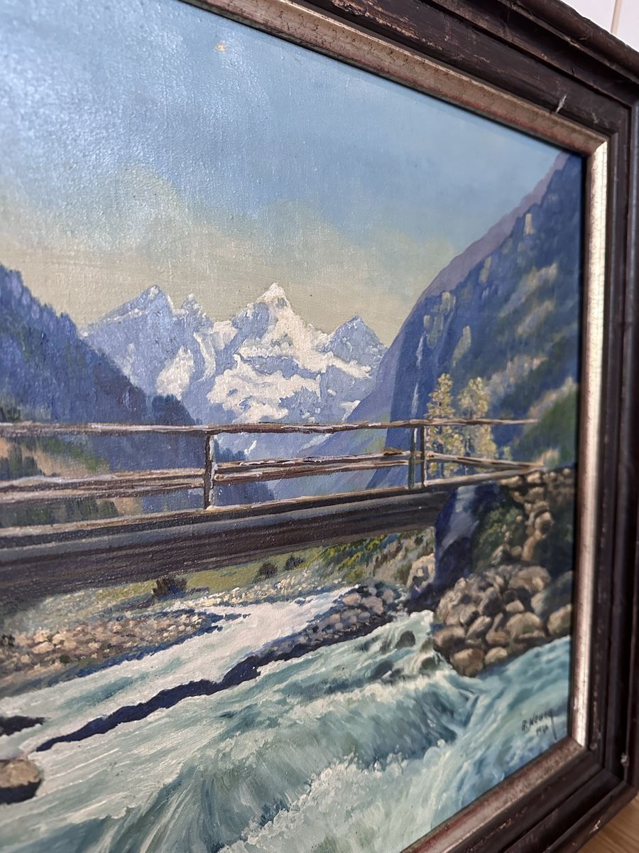 Dipinti: Gemälde von G. Weber, 1946, Schweizer Alpenlandschaft – Usato da Münsingen venduto da Secondhand89 2