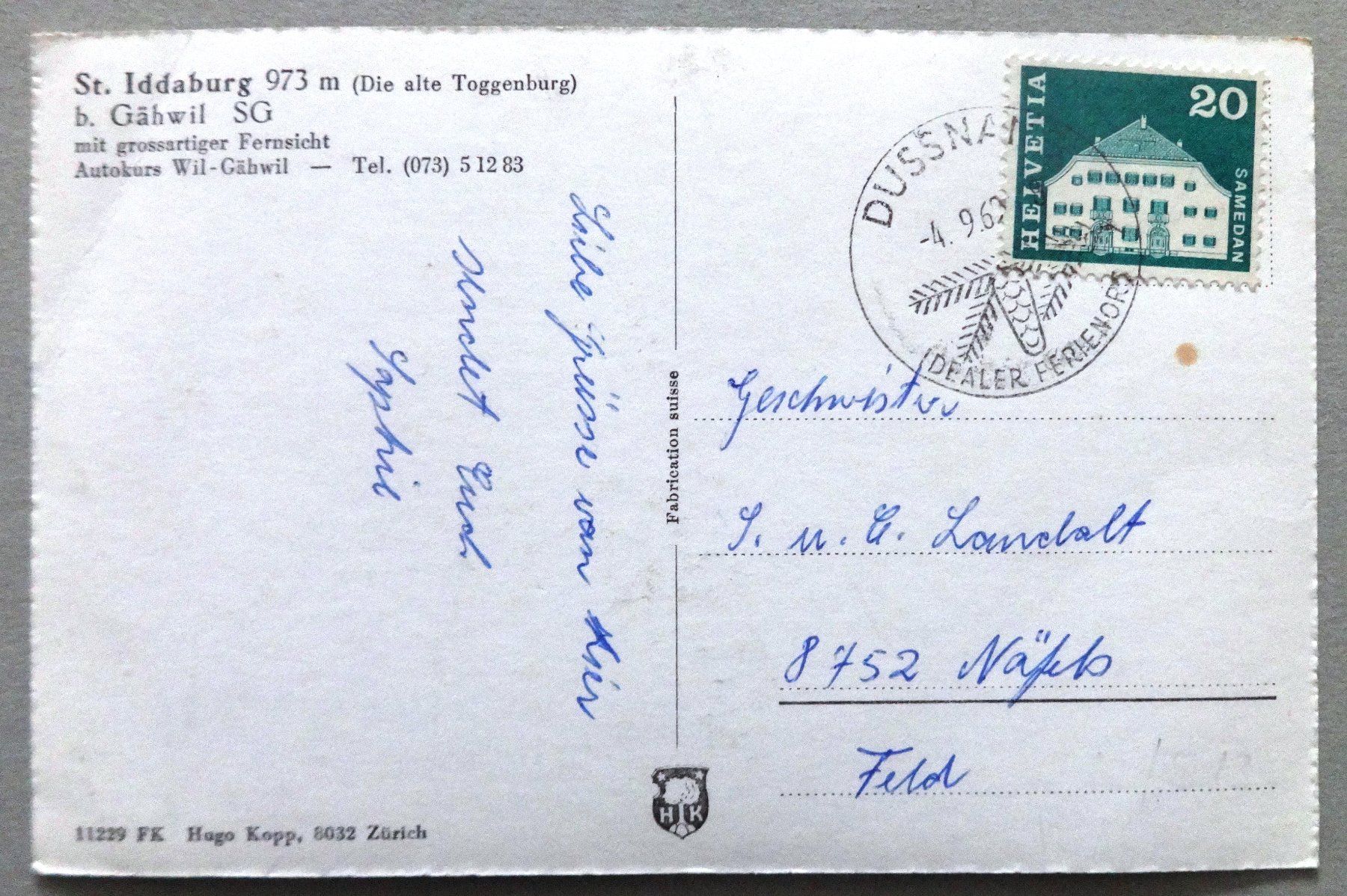 Cartoline postali: St. Iddaburg 973 m b. Gähwil – Difettoso da Fétigny venduto da Billy2miny 1