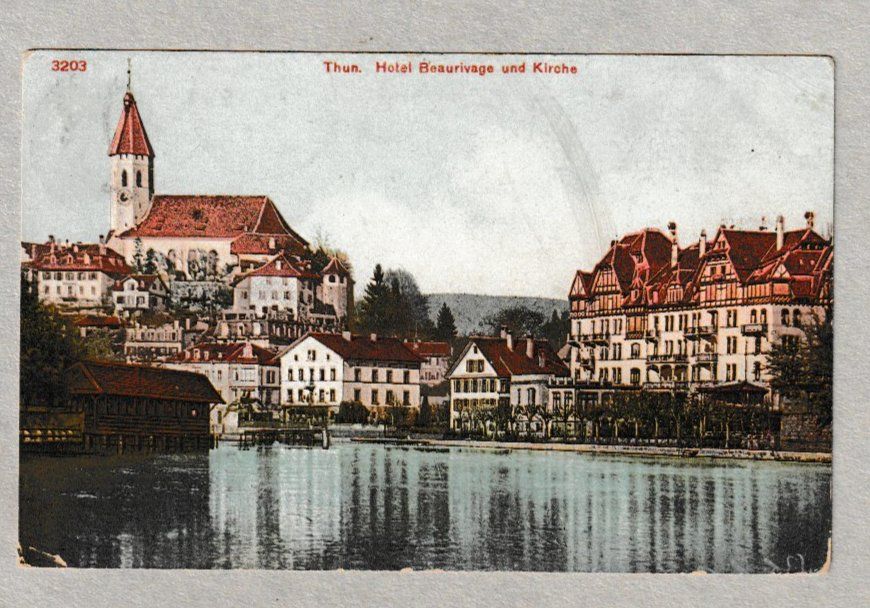 THUN, HOTEL BEAURIVAGE und KIRCHE  1908  (D9 1