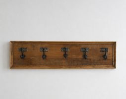Porte-manteau mural en bois – 5 patères métalliques