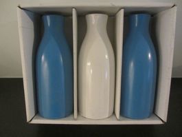 3 kleine Väseli, 14 cm, 2 x blau und 1 x weiss