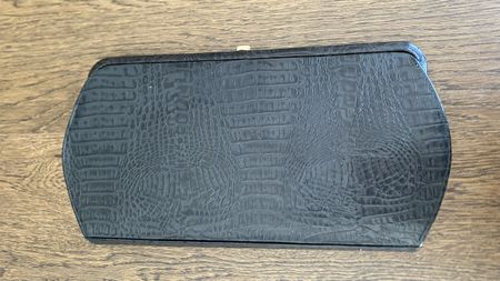 Elegante Vintage Clutch, schwarz blau gemustert Handtasche