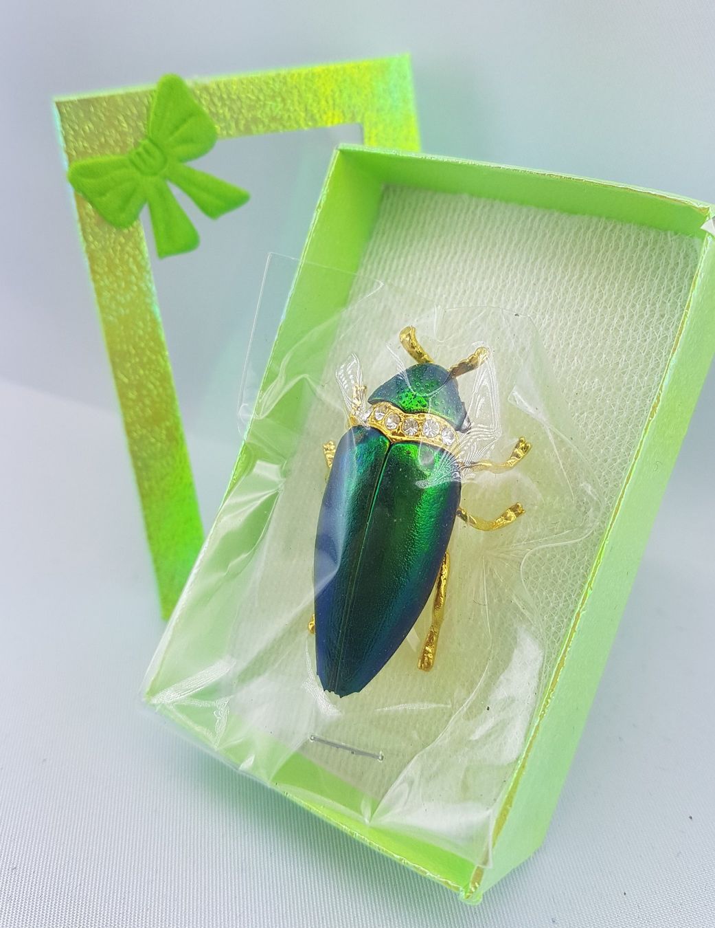 Spille & Fermagli: Hübsche - KÄFER - Brosche - Grün/Gold mit Glitzersteinen – Nuovo e nell'imballaggio originale da Grenchen venduto da Yamahwildstar16 2