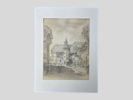 ⚠️ AB 1.- Aarau Obere Mühle Bleistift Zeichnung, 30 x 40 cm