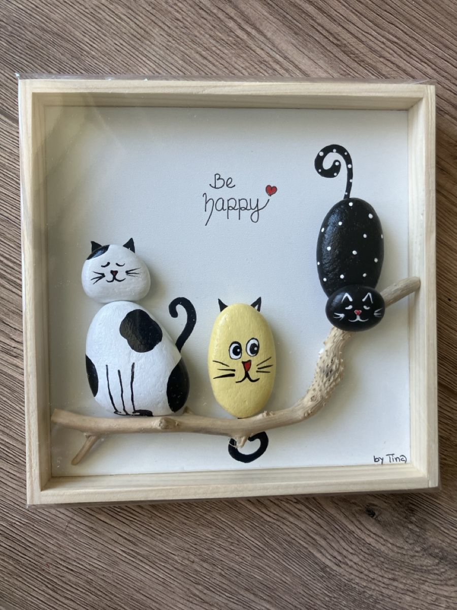 Poster & Bilder: Steinbild Katzen, be happy – Neu und originalverpackt aus Reitnau von Juda65