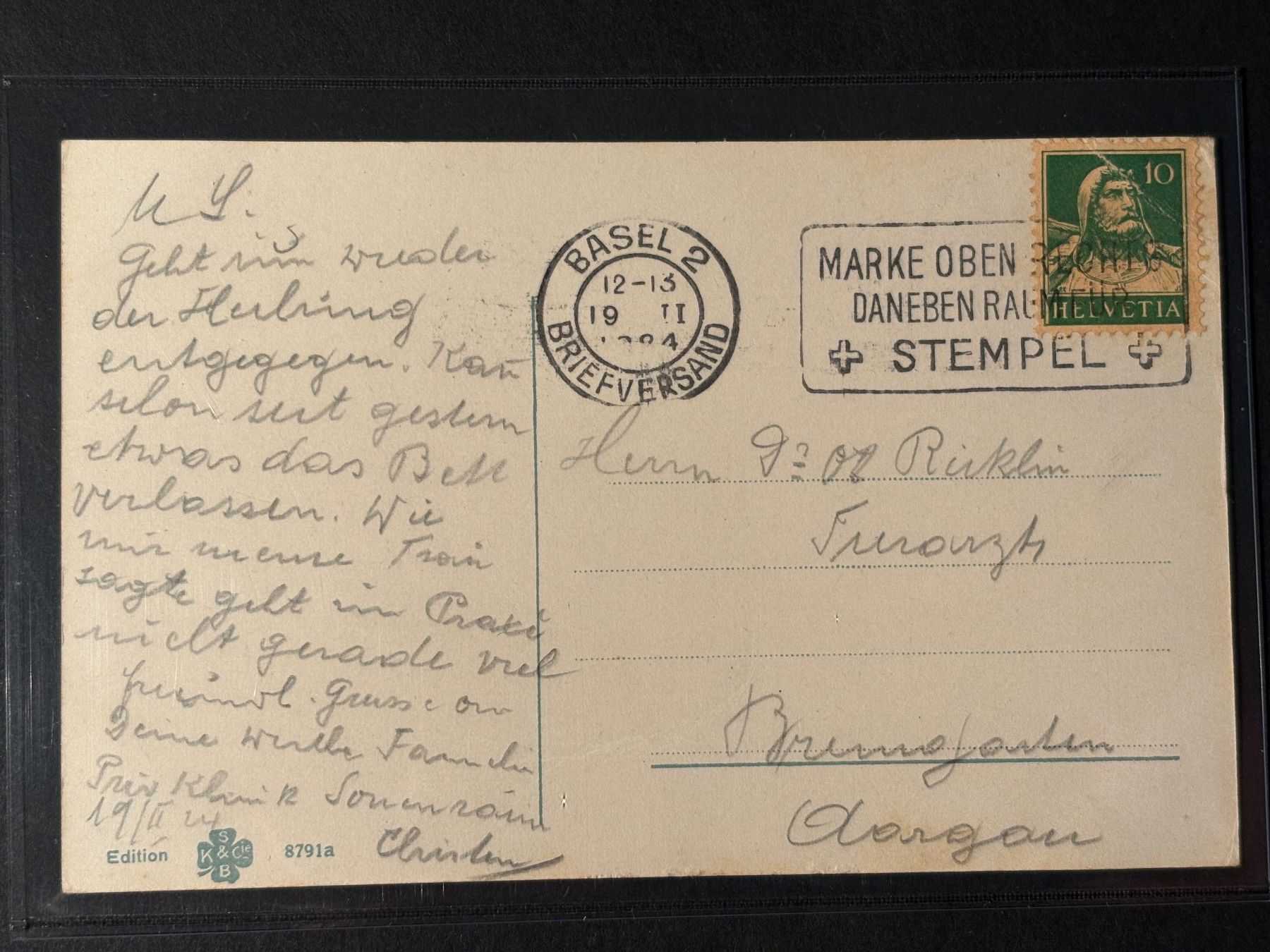 Ansichtskarten: AK 1924 von Basel - Generalansicht, versendet n. Bremgarten – Gebraucht aus Basel von Chloro 1