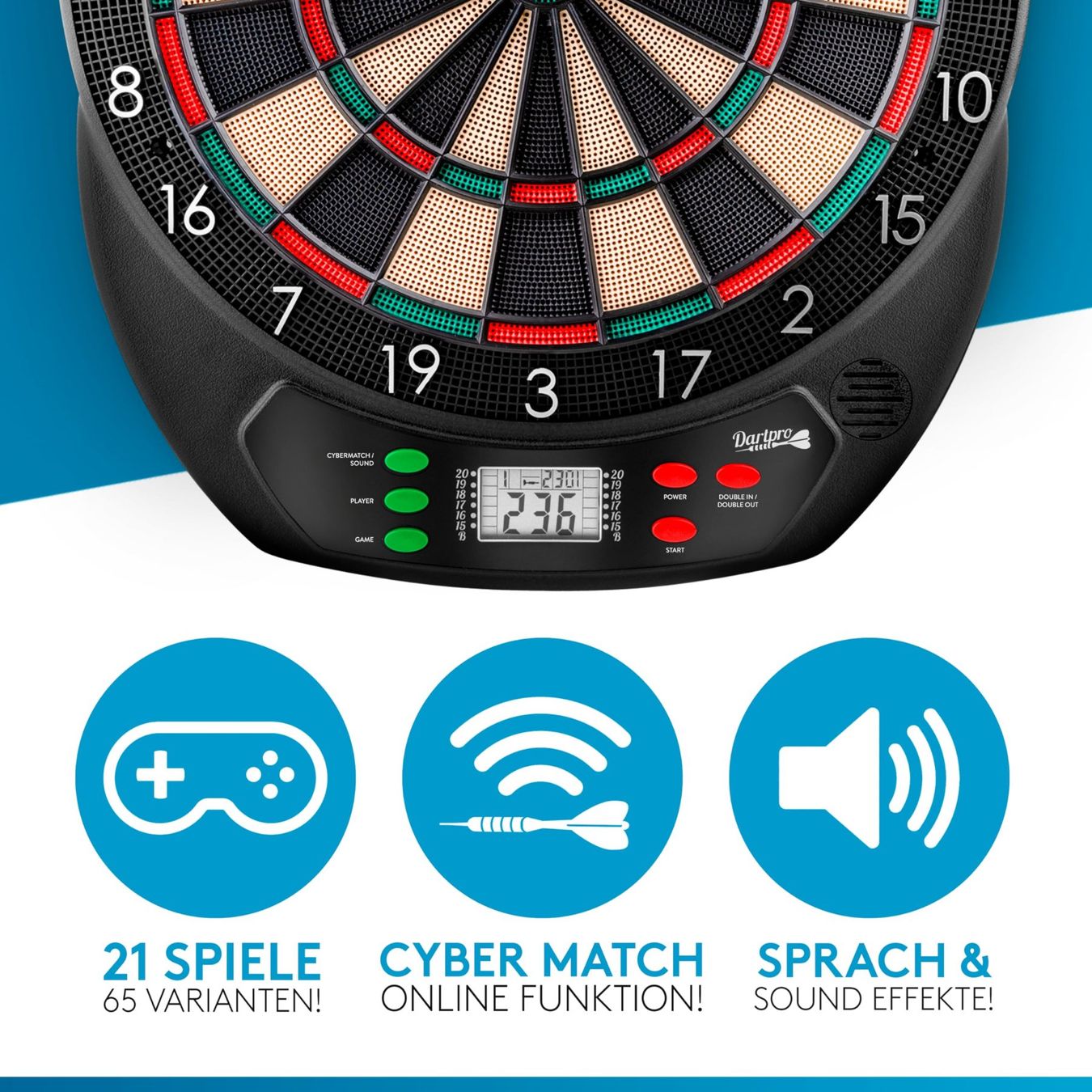 Tiro con l'arco: Elektronische Dartscheibe Dartautomat 65 Spiele LCD Display – Nuovo e nell'imballaggio originale da Herisau venduto da Serenco 2