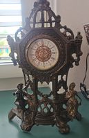Antike Zinn-Tischuhr mit Figuren, Jugendstil, Rarität