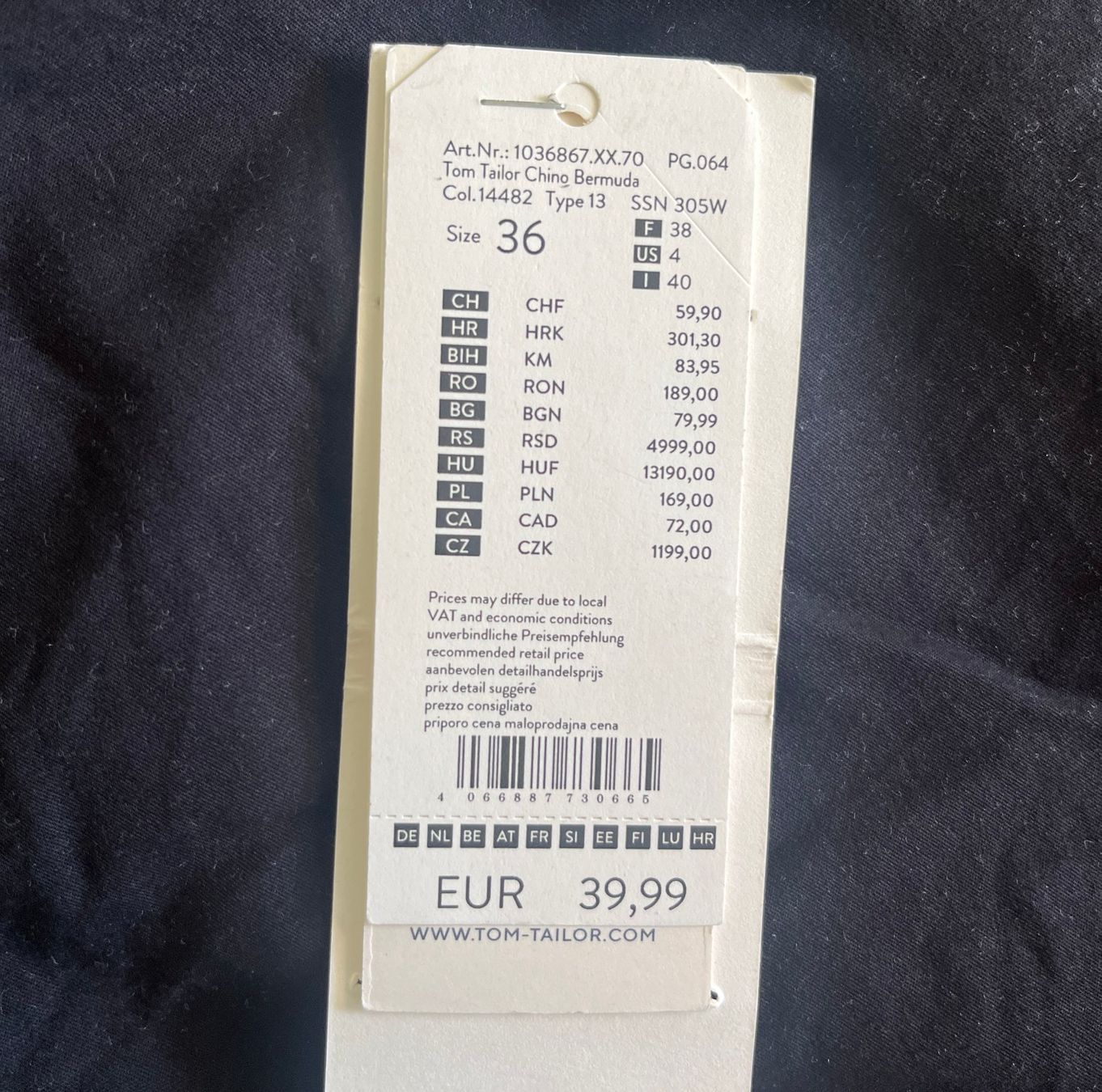 Tom Tailor Pantaloni: Tom Tailor, Chino Bermudas, schwarz, Gr. 36 – Nuovo (secondo la descrizione) da Zürich venduto da fbsm 8