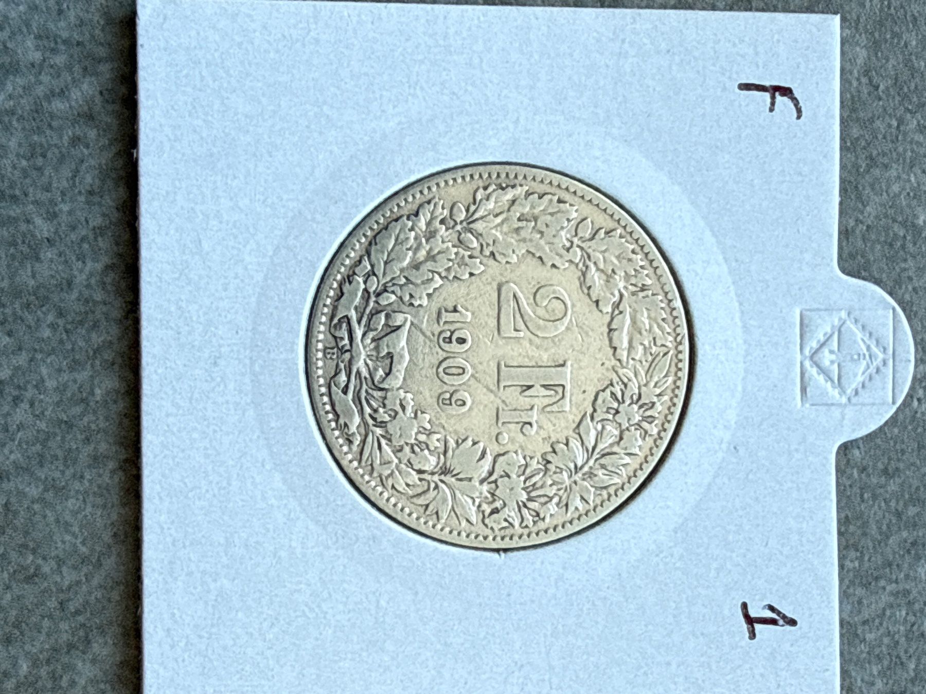 Alle Münzen: Swiss 2 francs 1909 Silver Coin – Gebraucht aus Pully von ta571