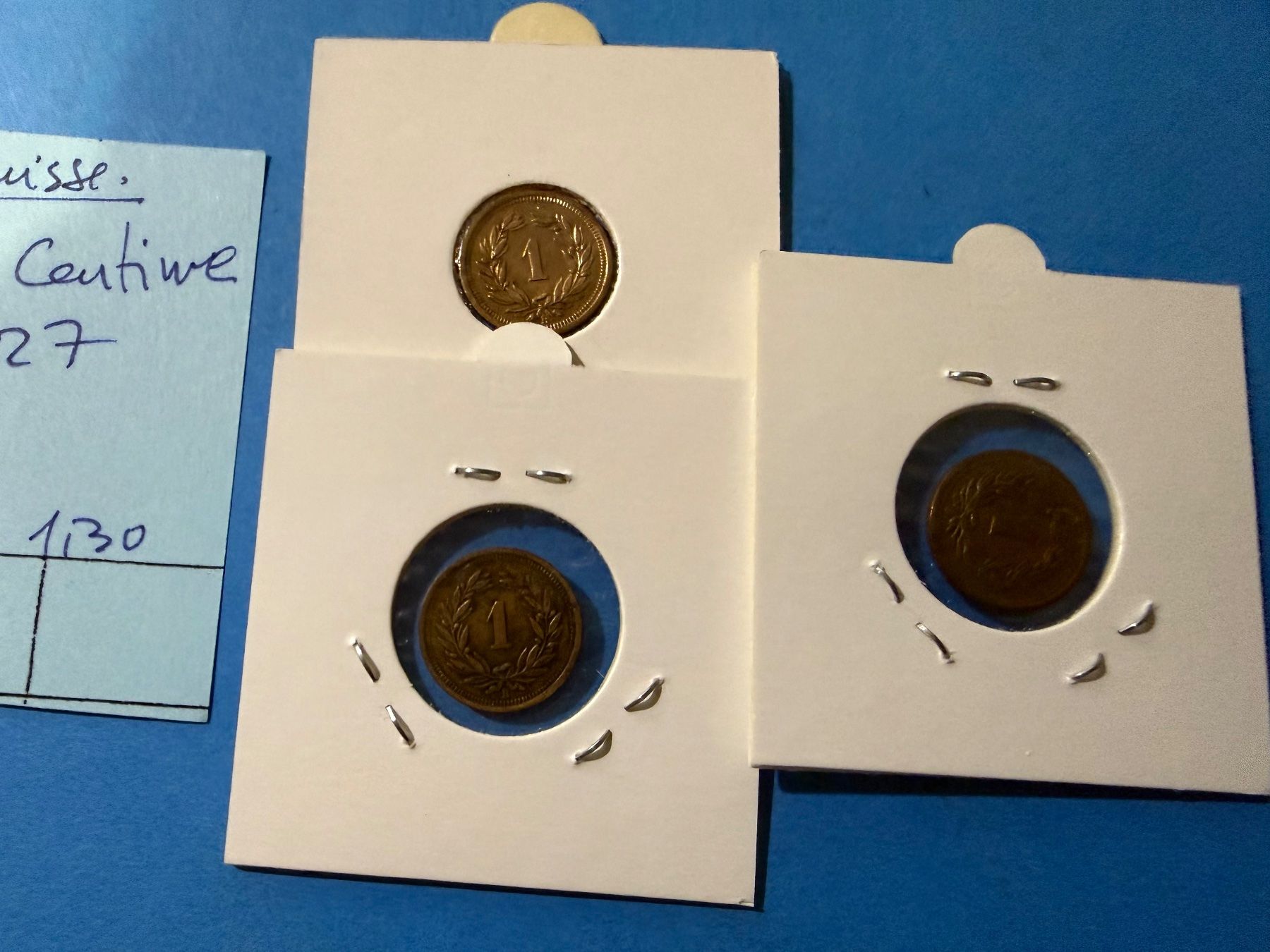 Alle Münzen: SUISSE : 3 X 1 CENTIME 1927 – Gebraucht aus genève von GEnumist 1