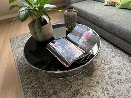 Modern Chrome & Black Glass Round Coffee Table - Great Co...