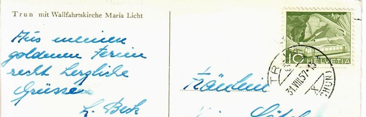 Cartoline postali: Trun mit Wallfahrtskirche  1957 – Usato da Hochdorf venduto da Ziegel-16 1