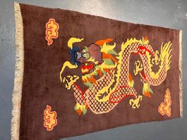 Antik China Drachen Teppich,  gereinigt  207x124cm