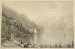 Stahlstich Schloss Chillon + Villeneuve, W.H. Bartlett 1837