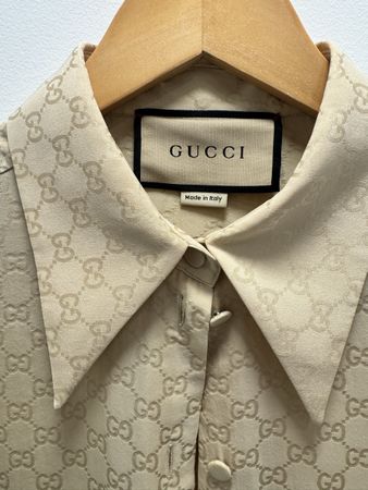 Gucci GG monogram silk shirt size 38 ivory Made in Italy