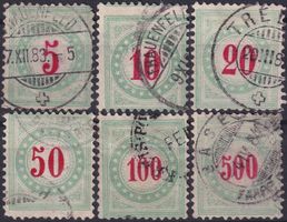 1883, Portomarken: 17A-22A (K) hellblaugrün, Kat: 1'200.-