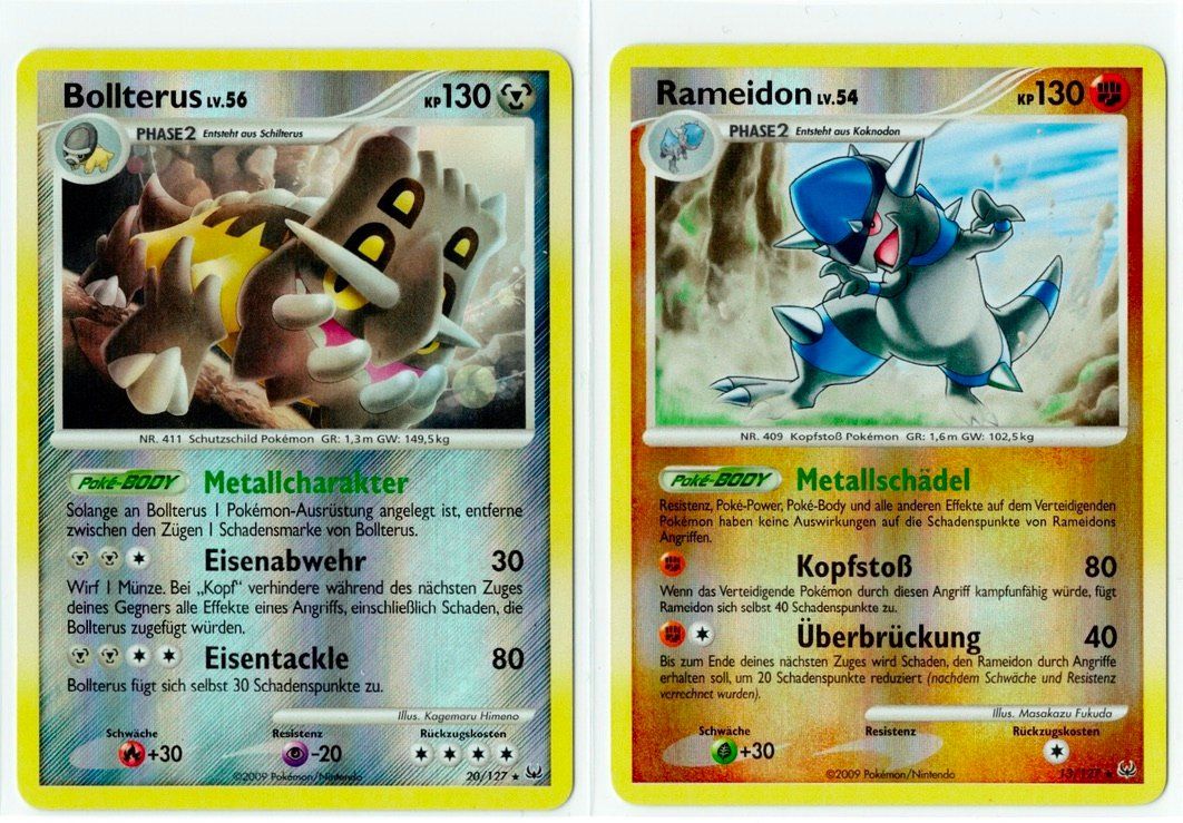 Pokémon Carte collezionabili: Bollterus Reverse Holo 20 & Rameidon Reverse Holo 13 – Usato da Zürich venduto da PACE79