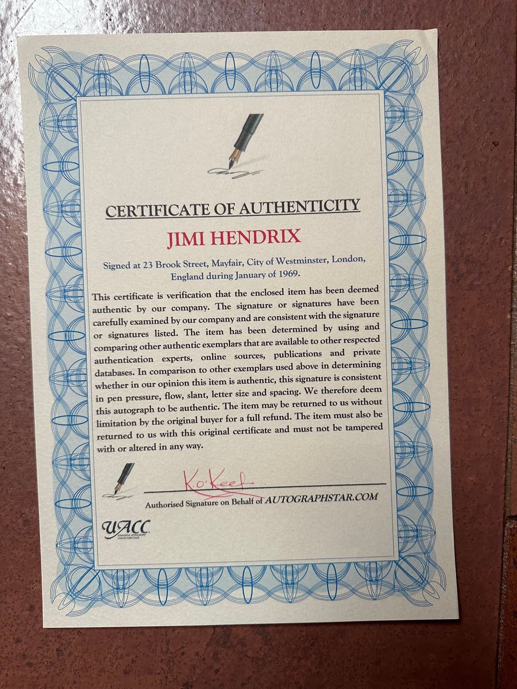Autogramme: Originalautogramm von Jimmy Hendrix mit COA – Gebraucht aus rafz von Ttt0071 2