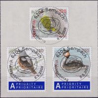 2008, Nr.1271-1273 "Vögel" mit ET-Orts-Stempel von SEMPACH.