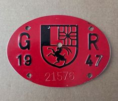 Velonummer GR 47 plaque Velo 1947