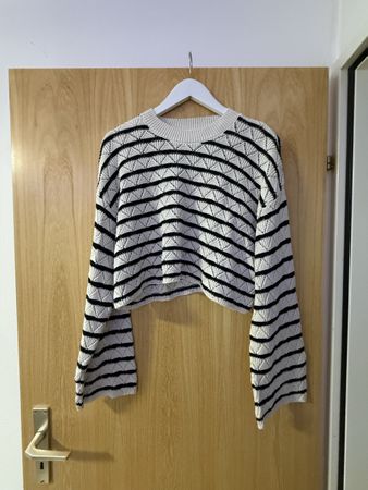 Damen Pullover Strick Streifen Offener Stich Grösse L
