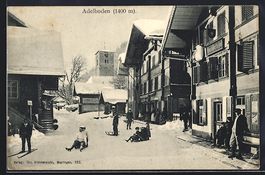 Adelboden, Verschneite Strassenpartie im