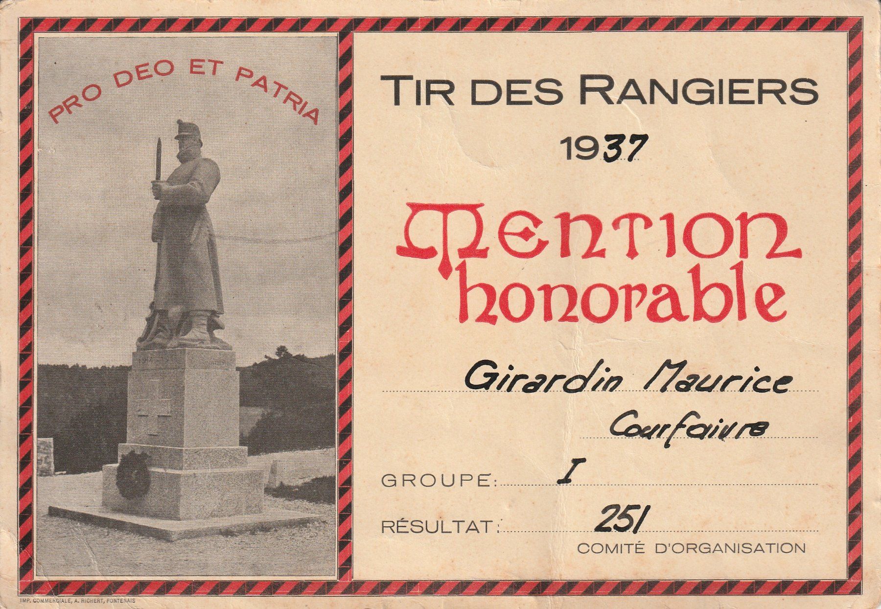 Documenti: Mention honorable Tir des Rangiers 1937 – Usato da Crémines venduto da clifden92