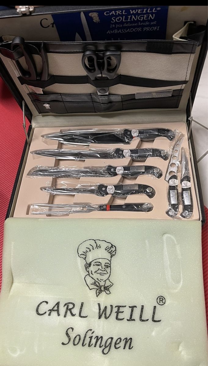 Solingen Coltelli: Carl Weill Solingen Messerkoffer-Set NEU – Nuovo e nell'imballaggio originale da Wohlen AG venduto da abaci