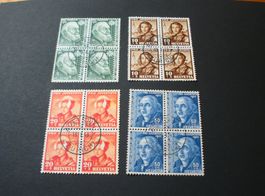 Pro Juventute , Satz 4erblocks 1942, mittig gestempelt