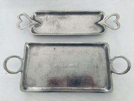 2er Set Vintage Serviertabletts Deko Tablett Silberlook
