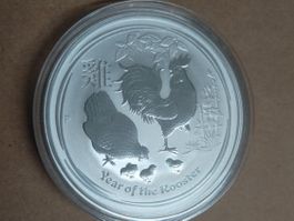 1 OZ UNZE LUNAR 2 YEAR OF THE Rooster 2017 Hahn SILBER 999