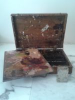 antiker Malkasten/Farbkasten mit Farbmischpalette Original