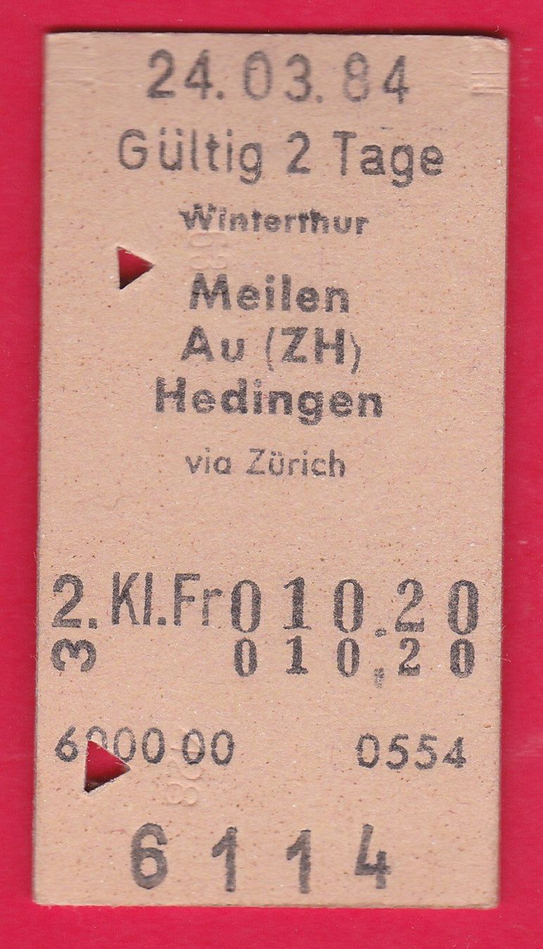 Tickets: KARTON BILLETT, WINTERTHUR - HEDINGEN, 2.KLASSE, EINFACH – Gebraucht aus Oberrieden von Gebirgsstelze