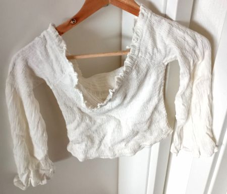 Weisses Viskosen Langarm Crop Top Grösse M/L
