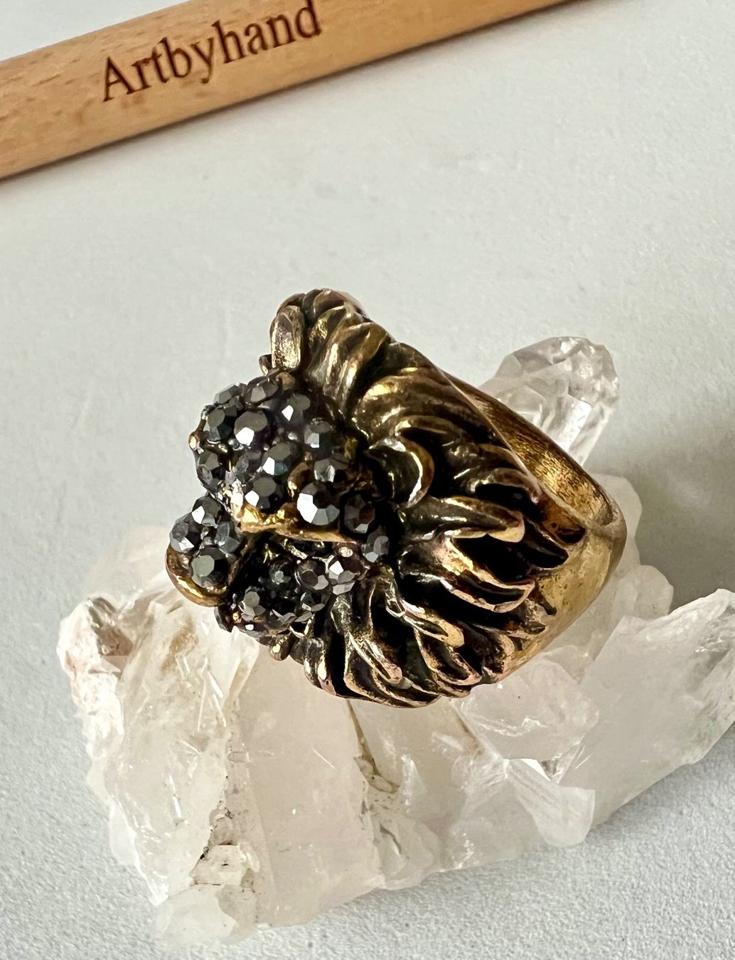 Ringe: Vintage Löwenring Markasiten Bronze Altmessing Statement G53 – Gebraucht aus Ruswil von artbyhand 8