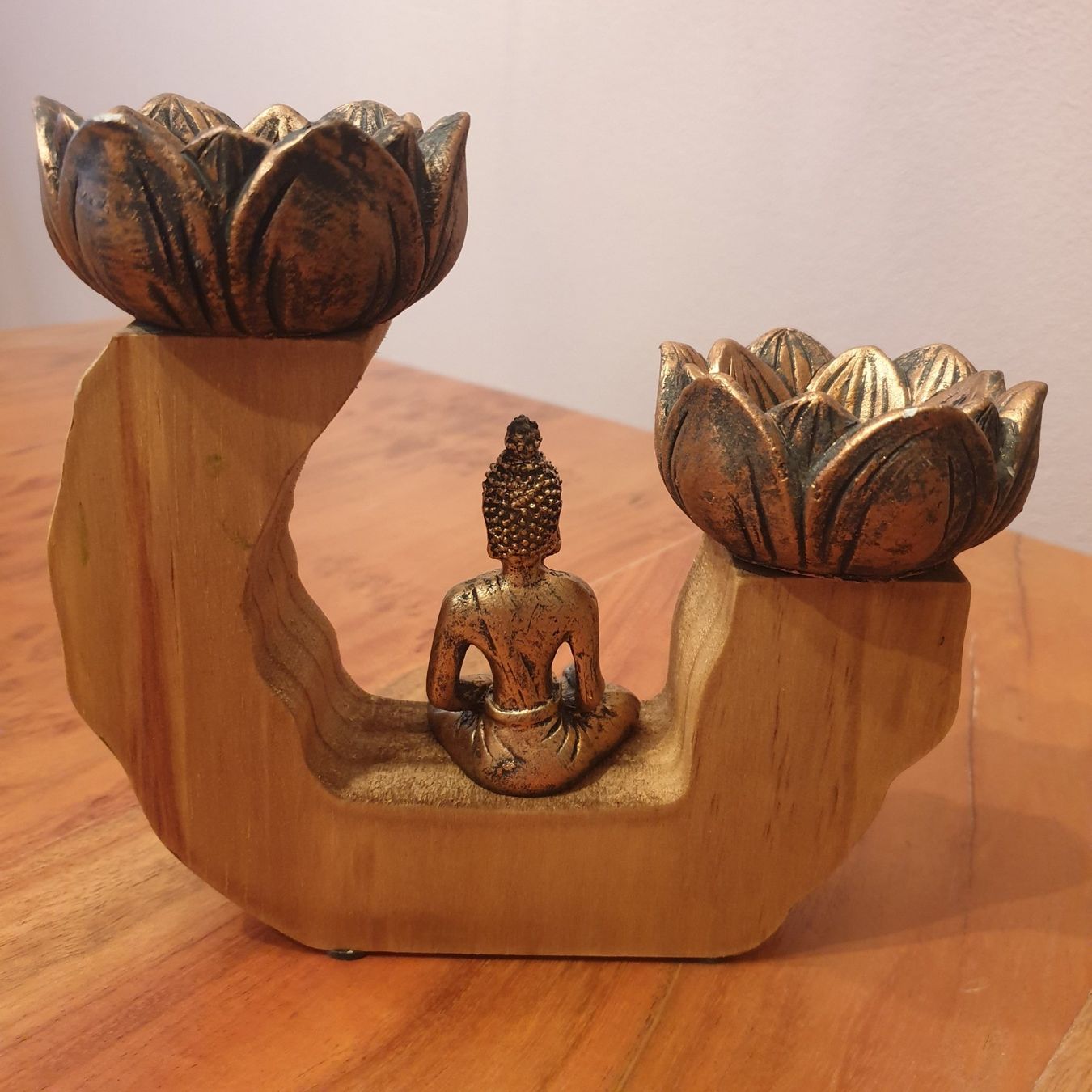 Portacandele: Teelichthalter Buddha, Echtholz, neu – Nuovo e nell'imballaggio originale da Neuendorf venduto da DeSiriA 1