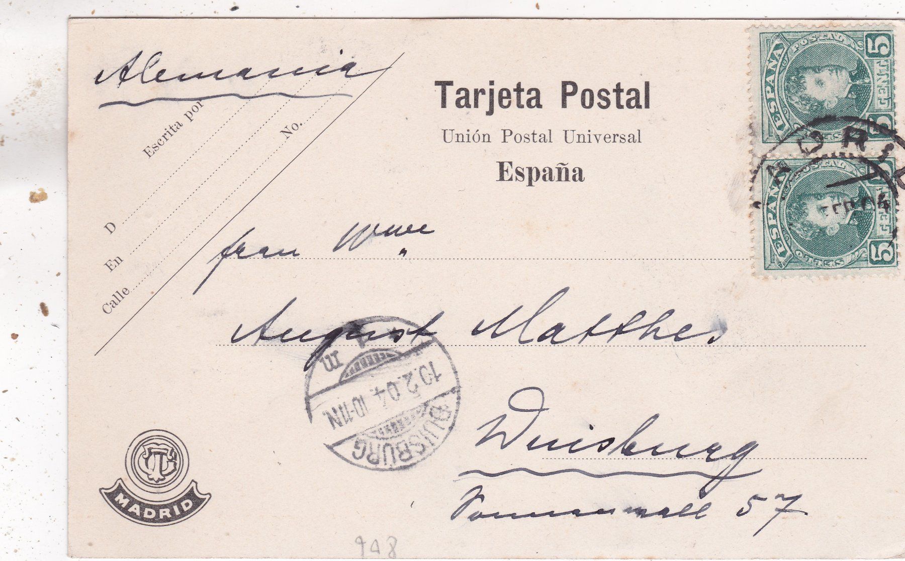 Ansichtskarten: Spanien Madrid  Palacio Real 1904 – Gebraucht aus Herisau von Lisegrat2008 1