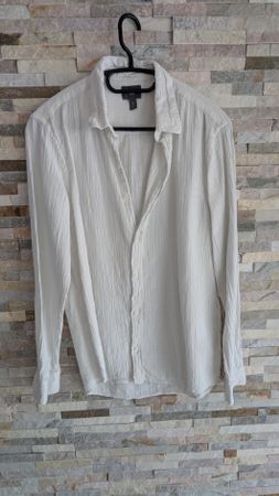 Lässiges H&M Musselin-Hemd / Struktur-Hemd – Weiss – Gr. S