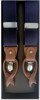 Hosenträger mit 3 Leder, 3 Knöpfe + 3 Clipse dunkelblau
