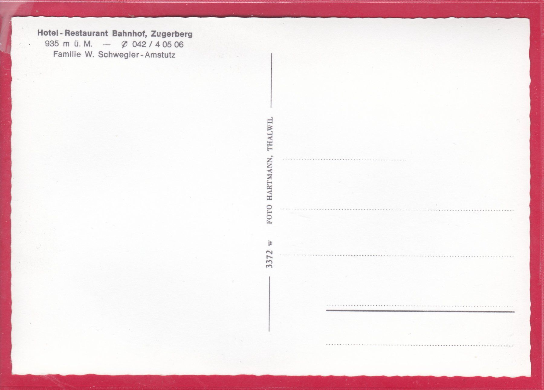 Cartoline postali: ZUGERBERG, HOTEL-RESTAURANT BAHNHOF – Usato da Oberrieden venduto da Gebirgsstelze 1
